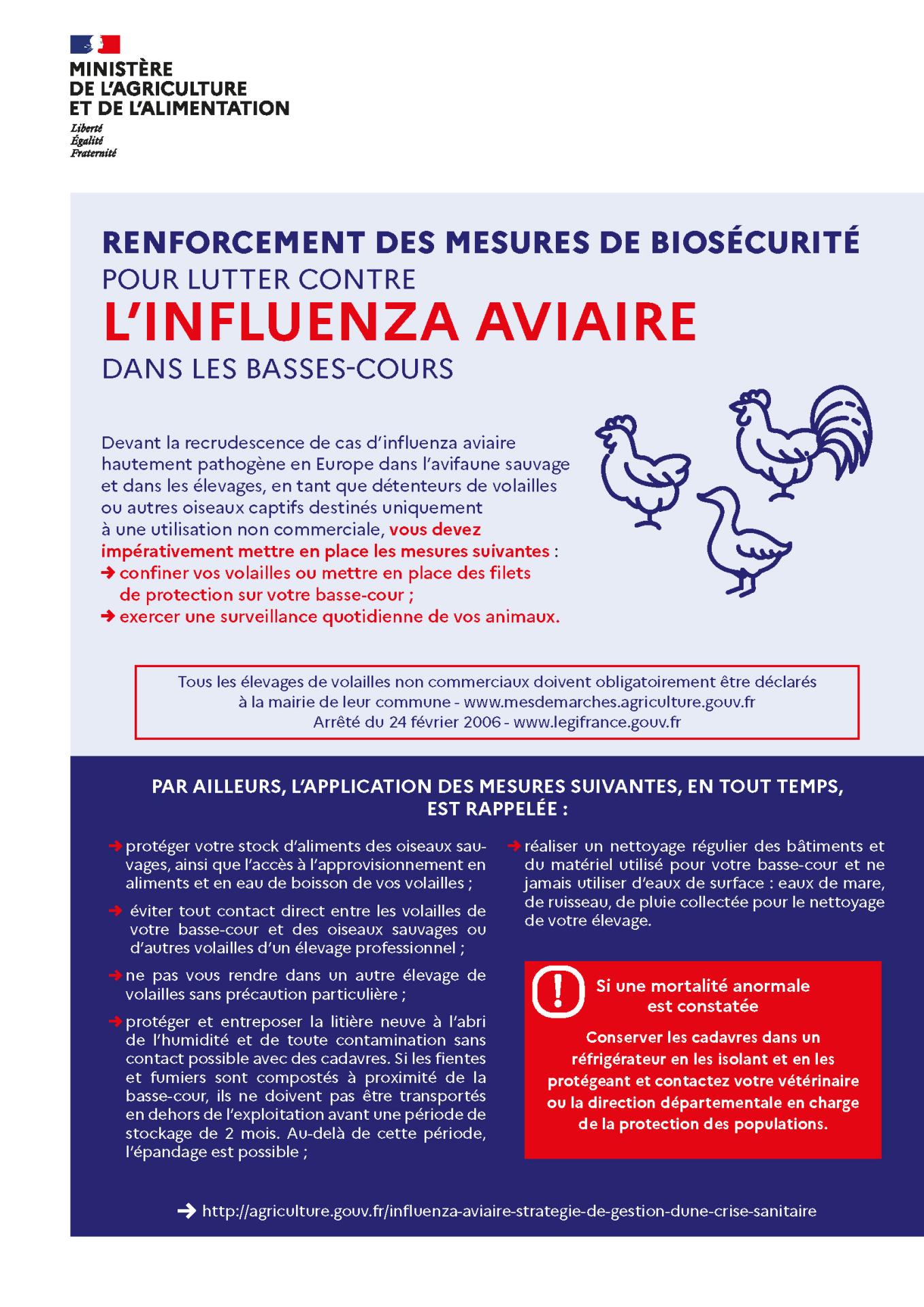 Obligation de recensement des porcs et sangliers / Renforcement des mesures de lutte contre la grippe aviaire